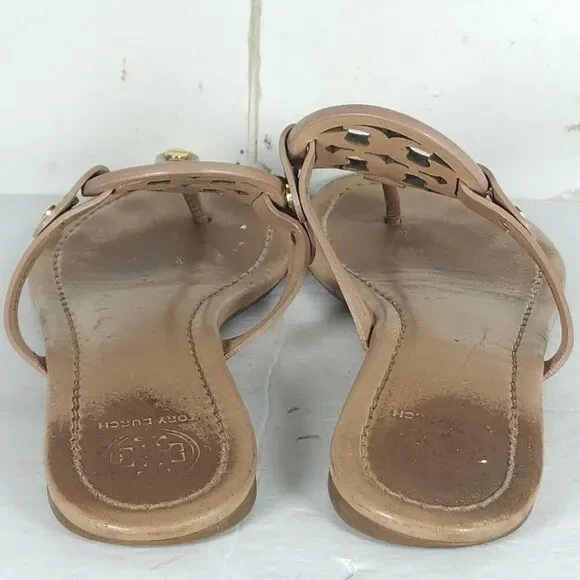 Tory Burch Women's Miller US 8,5M Light Make Up Leather Logo Flat Thong Sandals - Picture 12 of 16